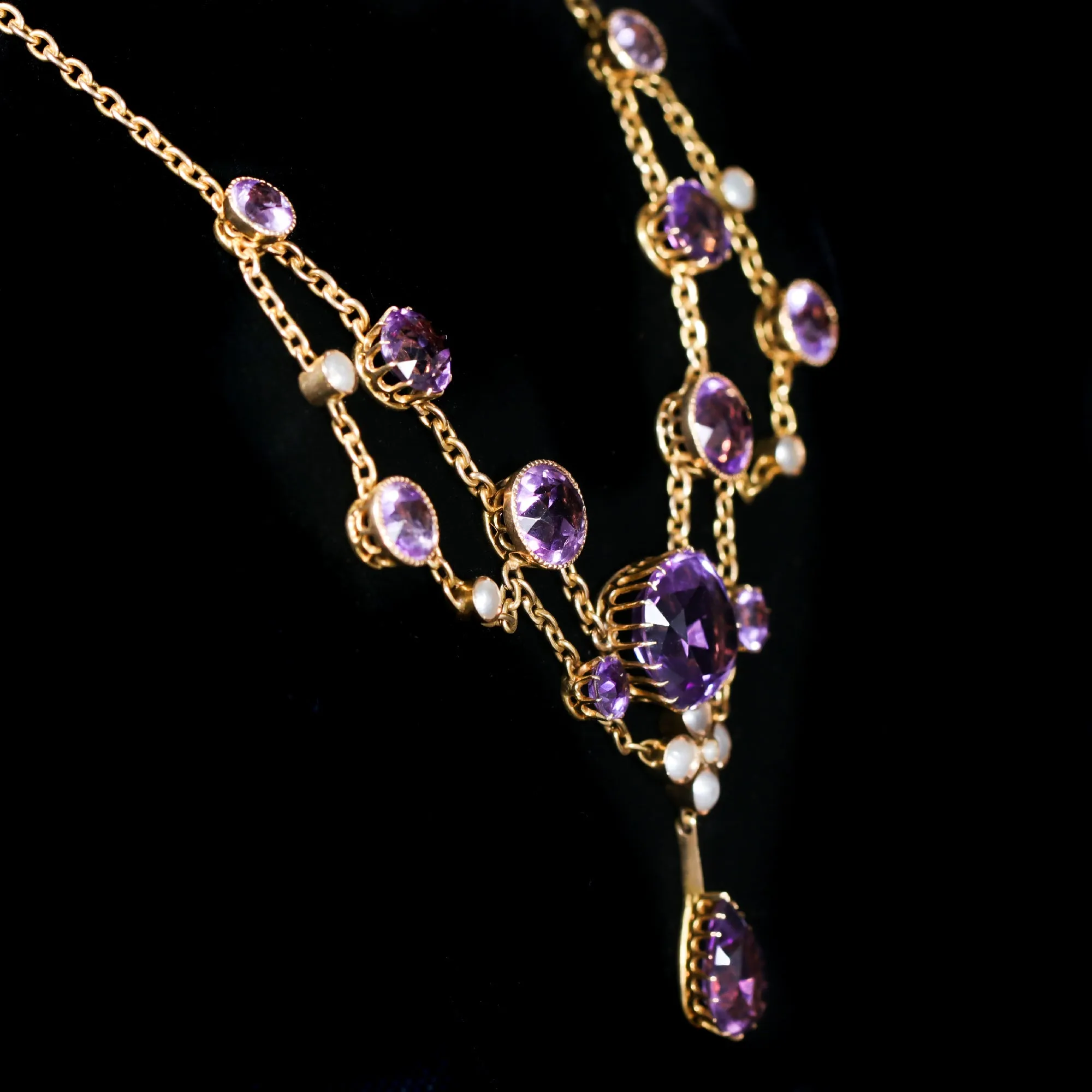 Victorian 11.00 CTW Amethyst and Pearl Swag Necklace