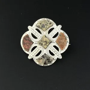 Victorian Engraved Silver Aberdeen Granite Scottish Agate Brooch