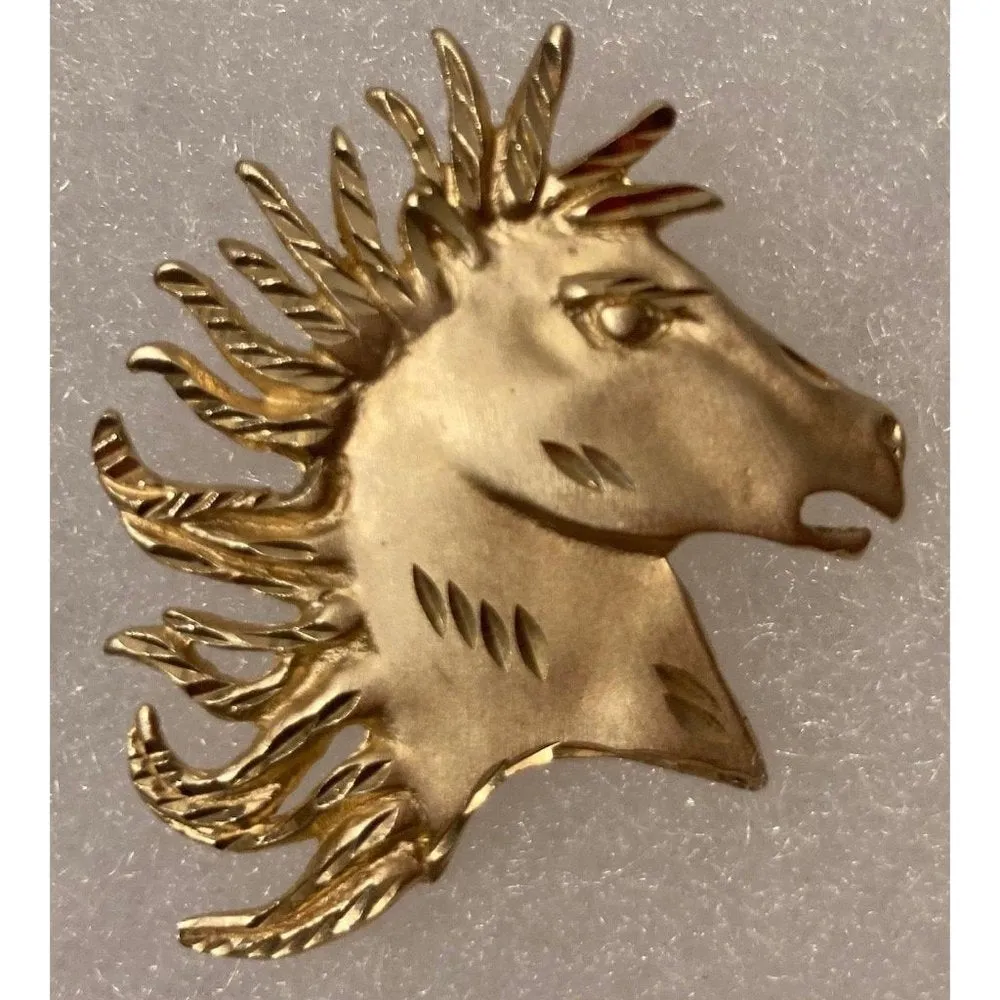 Vintage 14KT Gold Horse Head Pendant, Charm, Solid Gold, Diamond Cut, Quality