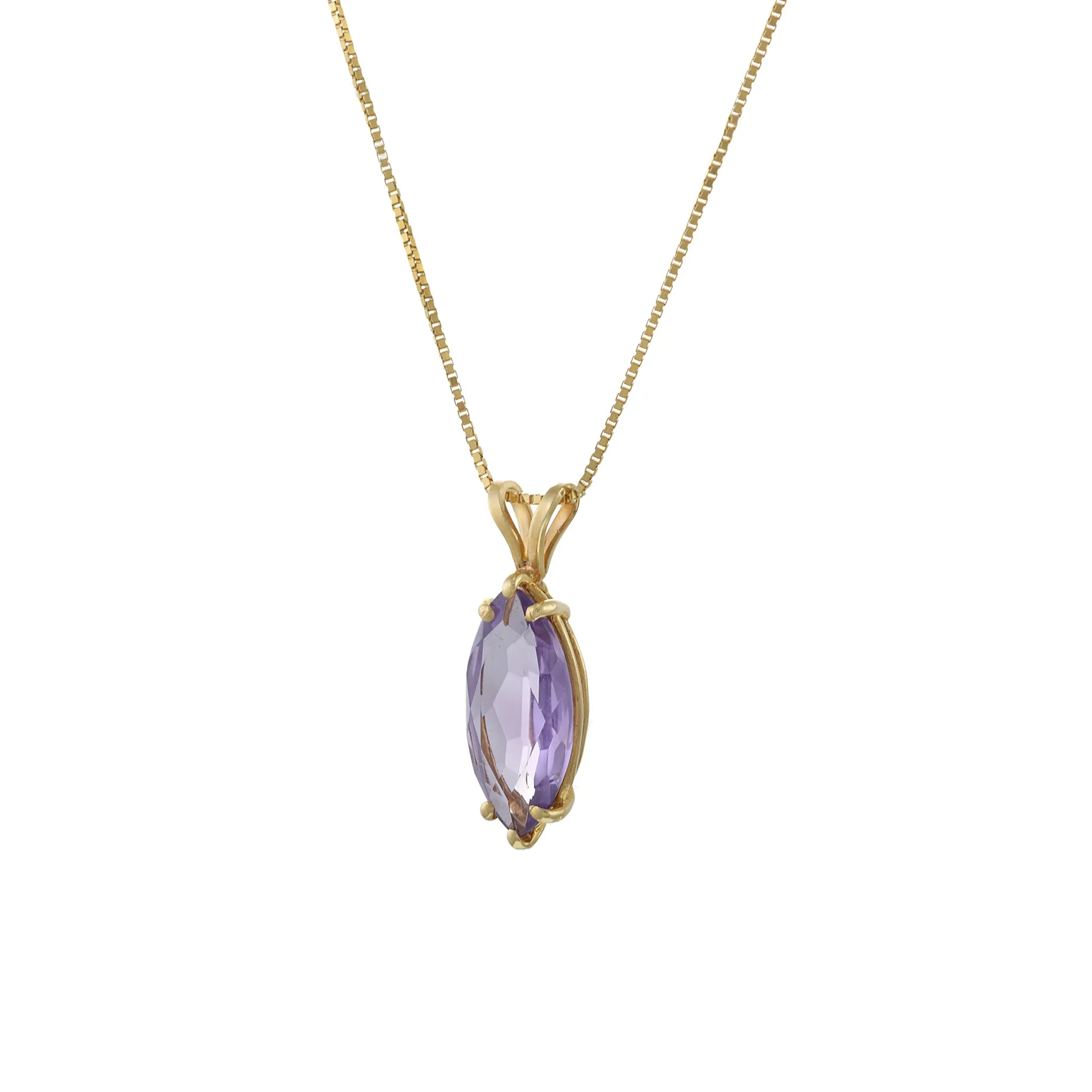 Vintage 14KT Yellow Gold Marquise Cut Purple Amethyst Pendant