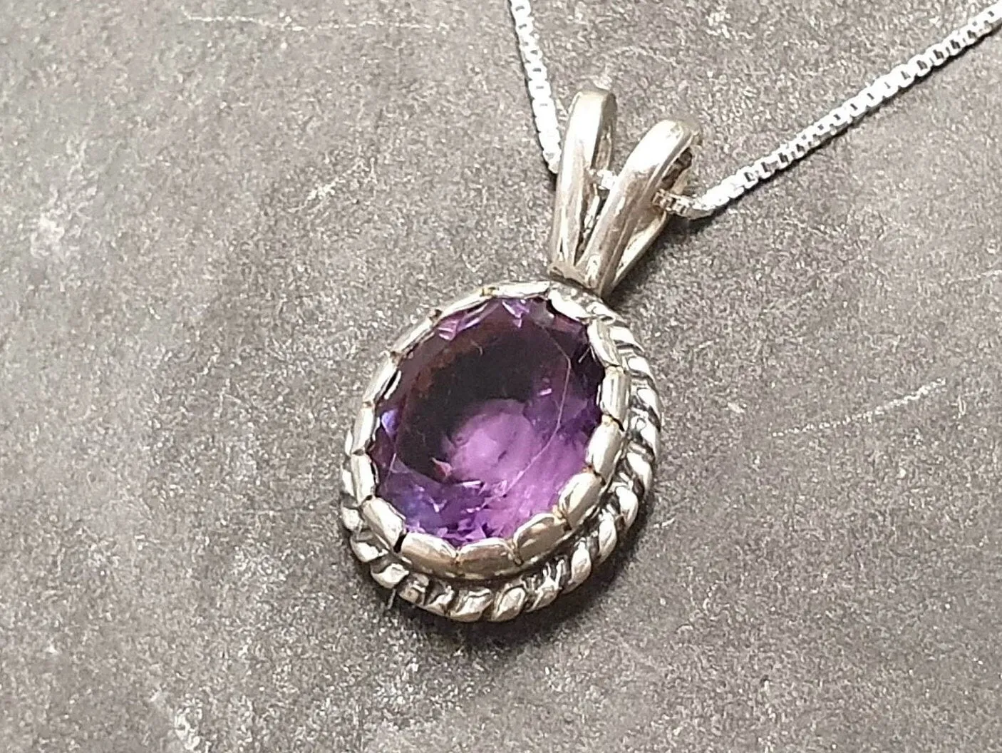 Vintage Amethyst Necklace - Purple Gemstone Pendant - Genuine Amethyst Necklace