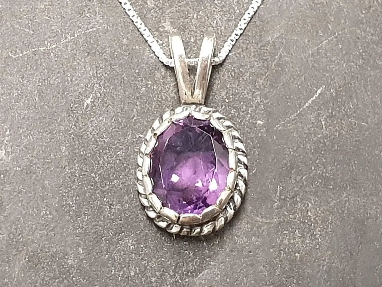 Vintage Amethyst Necklace - Purple Gemstone Pendant - Genuine Amethyst Necklace