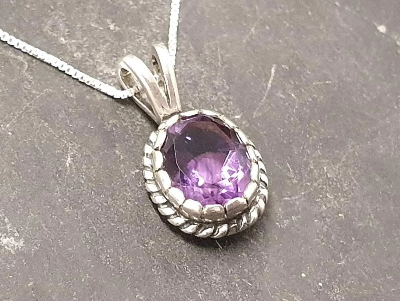 Vintage Amethyst Necklace - Purple Gemstone Pendant - Genuine Amethyst Necklace