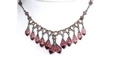 Vintage Art Deco crystal rhinestone delicate fringe necklace, amethyst purple