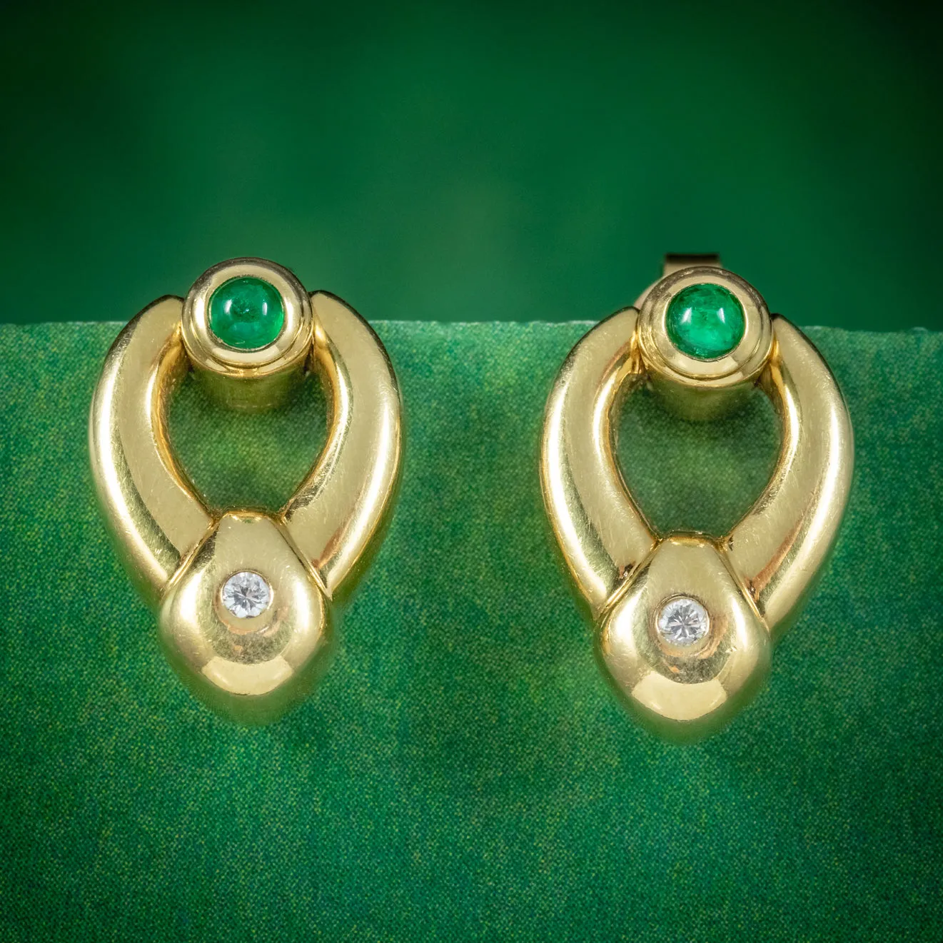 Vintage Emerald Diamond Stud Earrings 18ct Gold