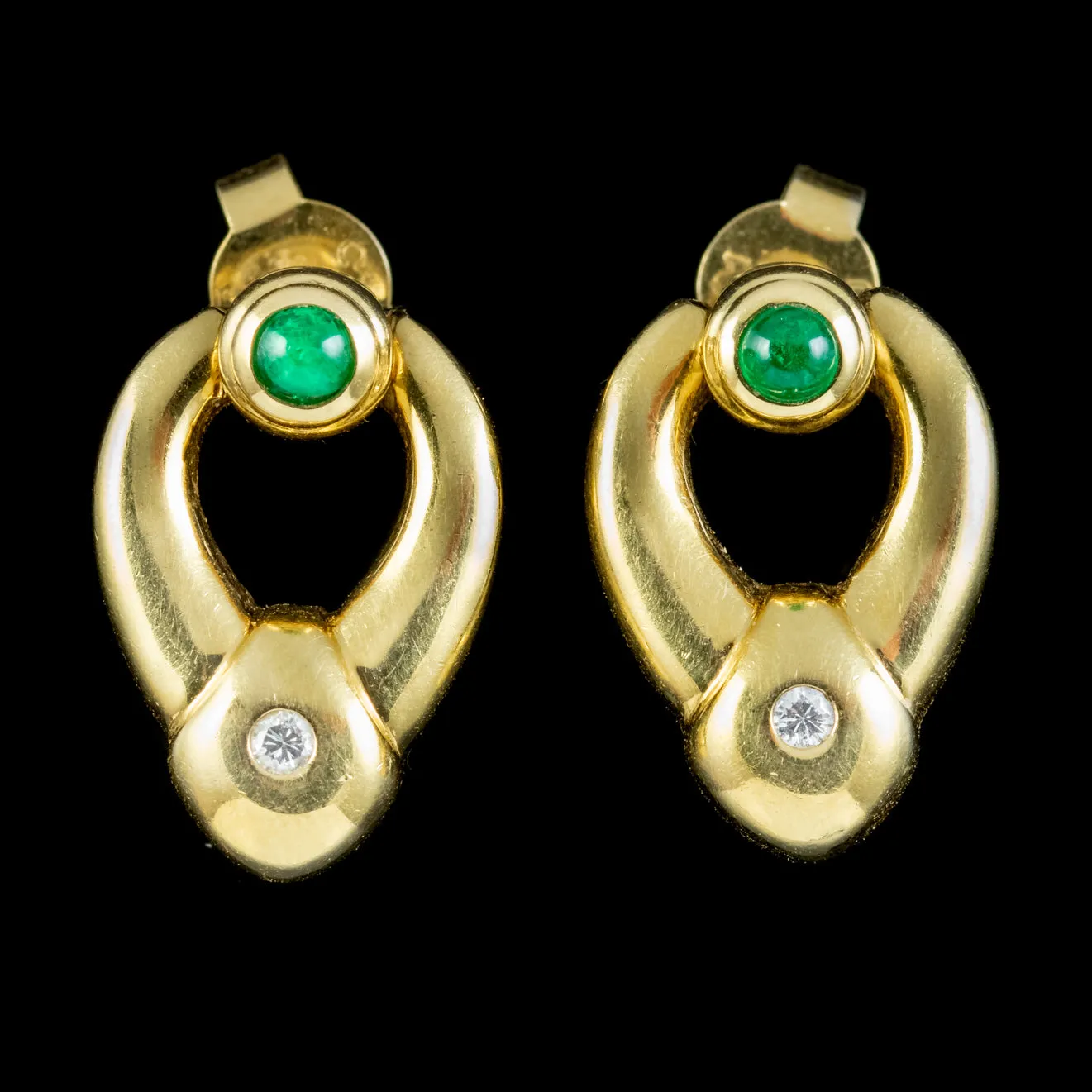 Vintage Emerald Diamond Stud Earrings 18ct Gold