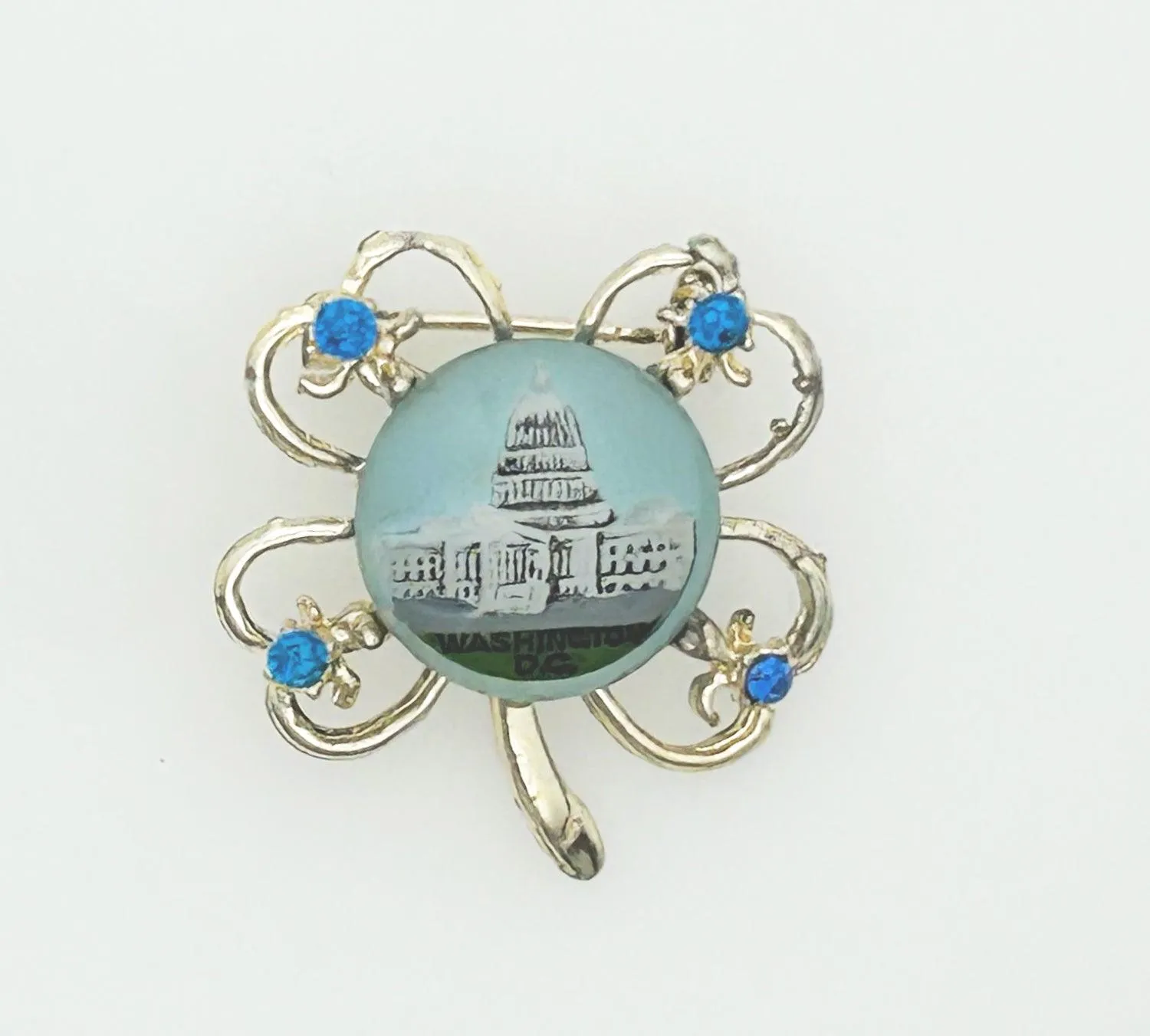 Vintage Four Leaf Clover Brooch with United States Capitol