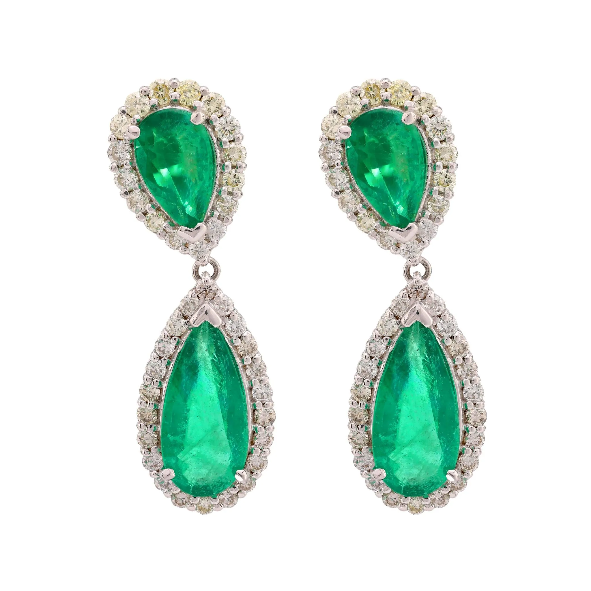 Vintage GIA 5.3 carat emerald diamond 18k white gold dangle earrings