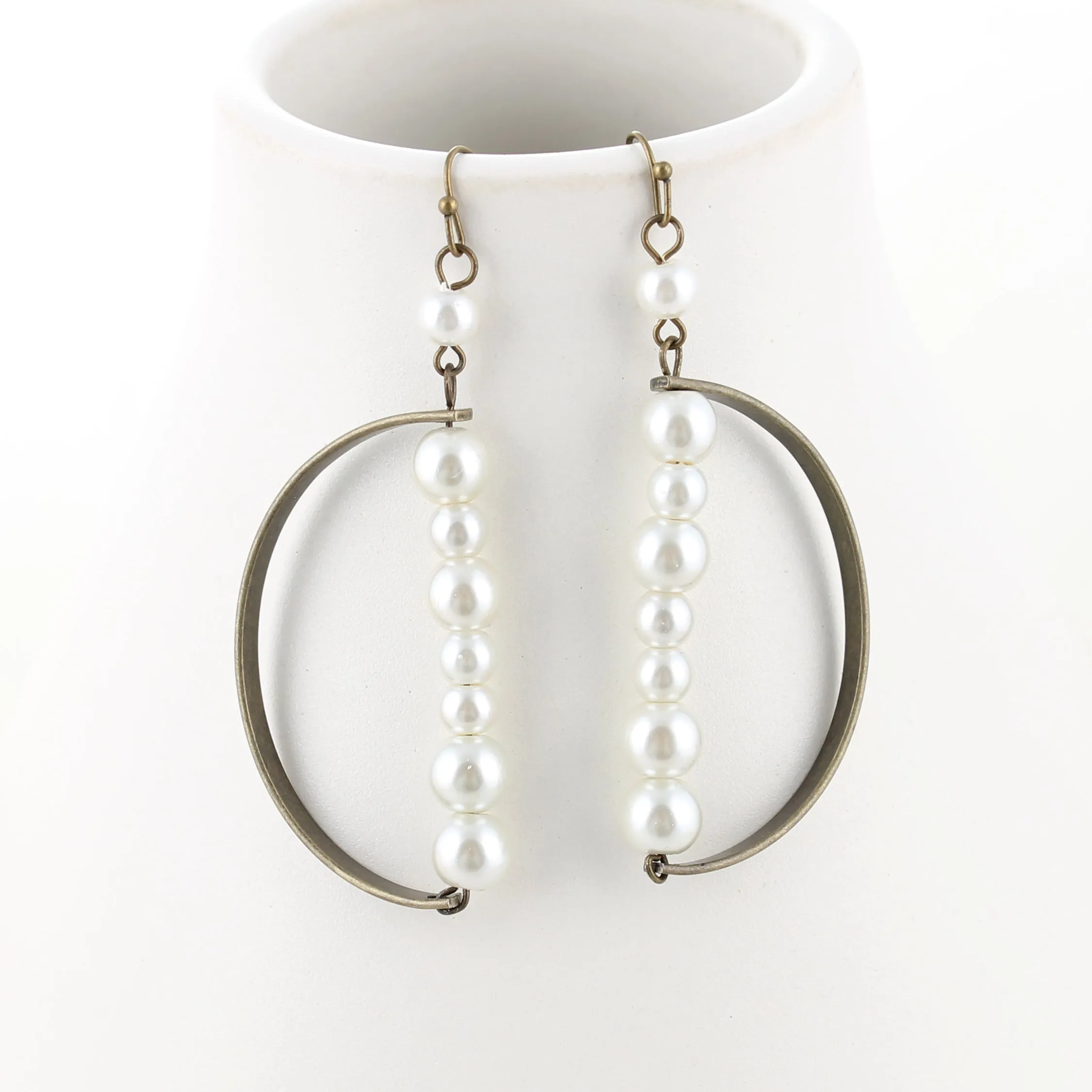 Vintage Half Circle w/ Pearl Bar Earrings