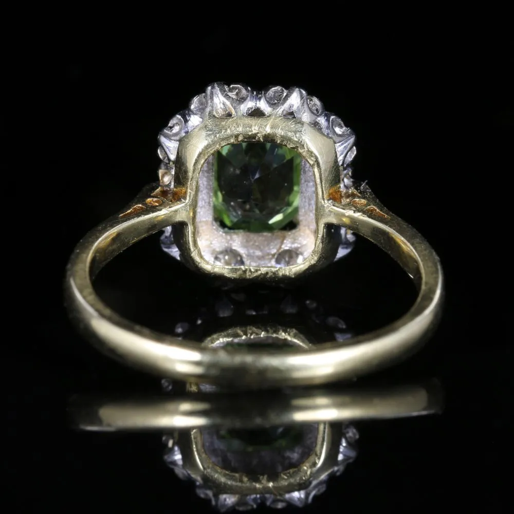 Vintage Peridot Diamond Cluster Engagement Ring Dated London 1975