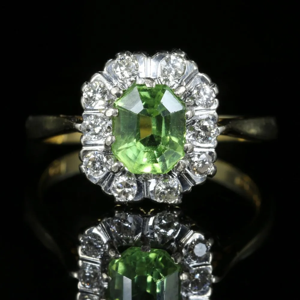 Vintage Peridot Diamond Cluster Engagement Ring Dated London 1975