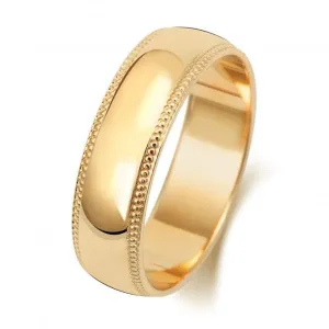 Wedding Band  9K D Shape Millgrain 6mm-1.8 Wedding  Ring W186H