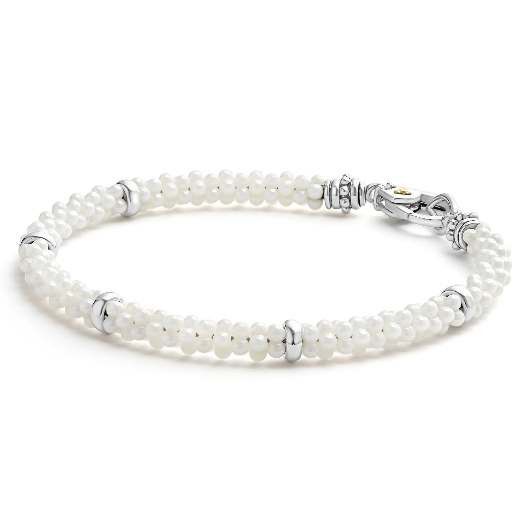 White Caviar Five Silver Station Ceramic Bracelet | 5mm