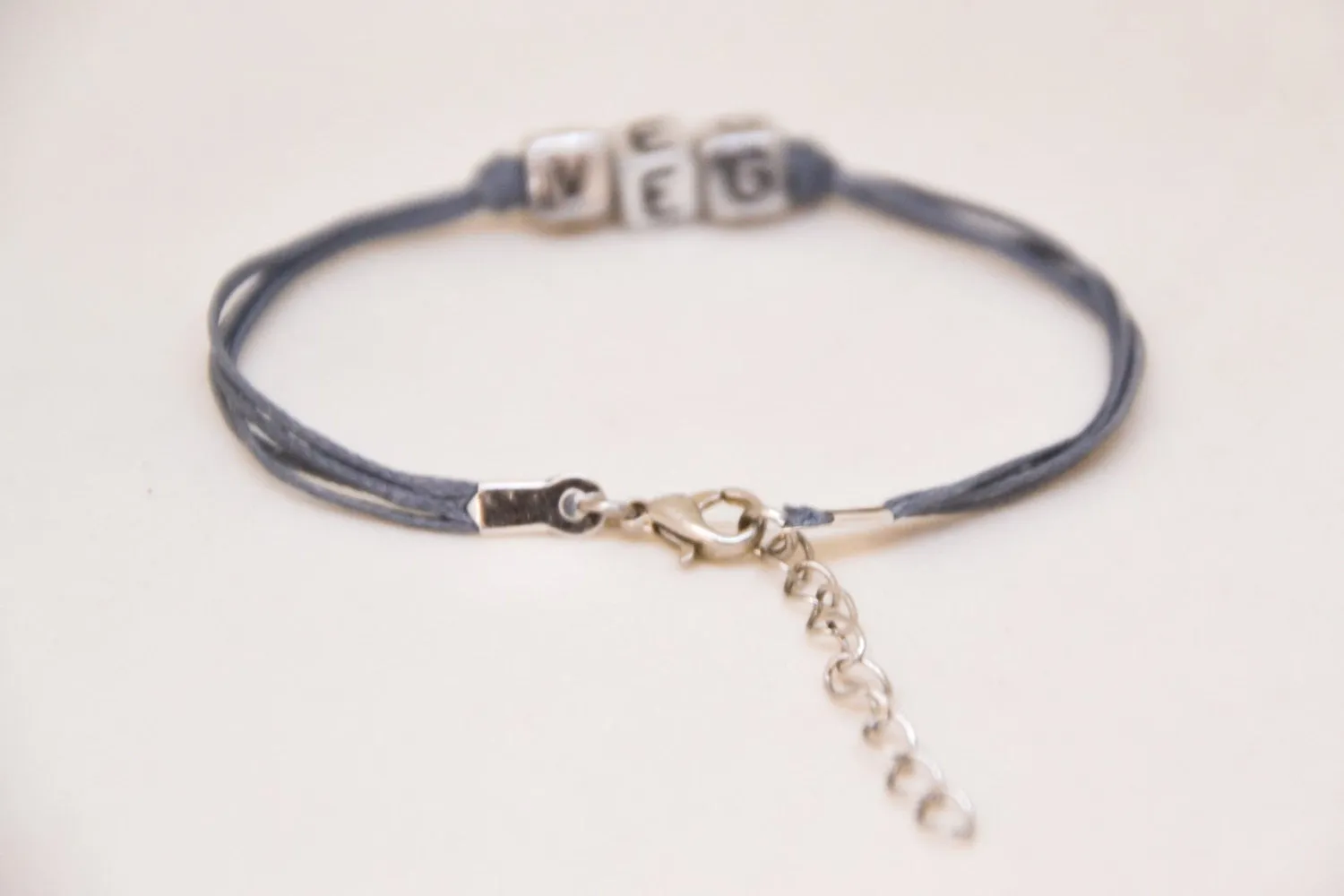 Women bracelet with VEG letters, gray cord, gift for her