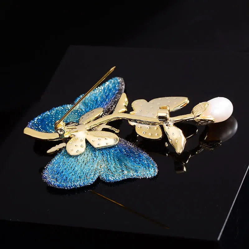 Women's Embroidered Art Butterfly Fresh Water Pearl Brooch