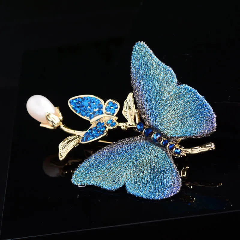 Women's Embroidered Art Butterfly Fresh Water Pearl Brooch