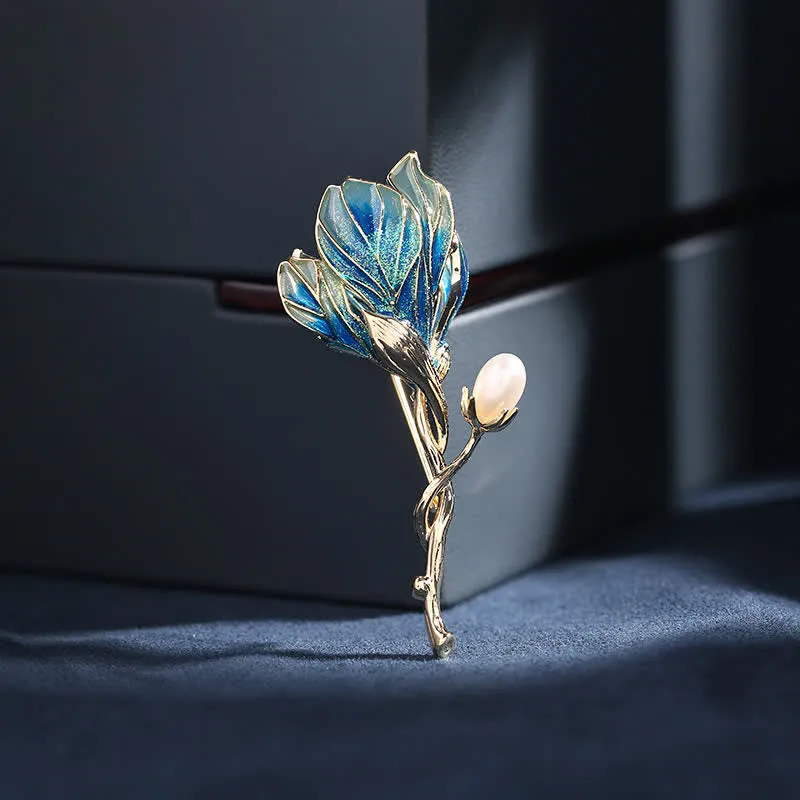 Women's Enamel Magnolia Flower Brooch